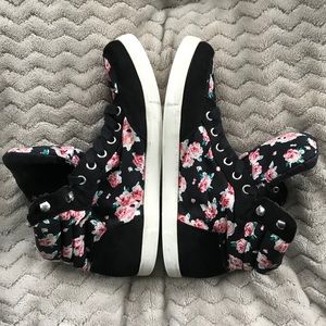 Black floral high top sneakers